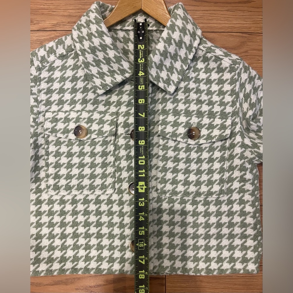 Only Green Houndstooth Button Down blazer cropped women jacket small ganna style - Picture 8 of 11